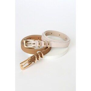 Lulus Squarely There Taupe And Ivory Belt Set Brown - Size S